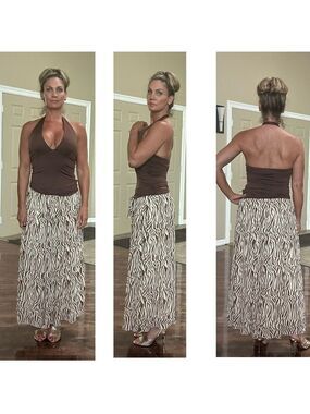 Joie cream brown zebra animal print pleated A-line midi maxi skirt fully lined